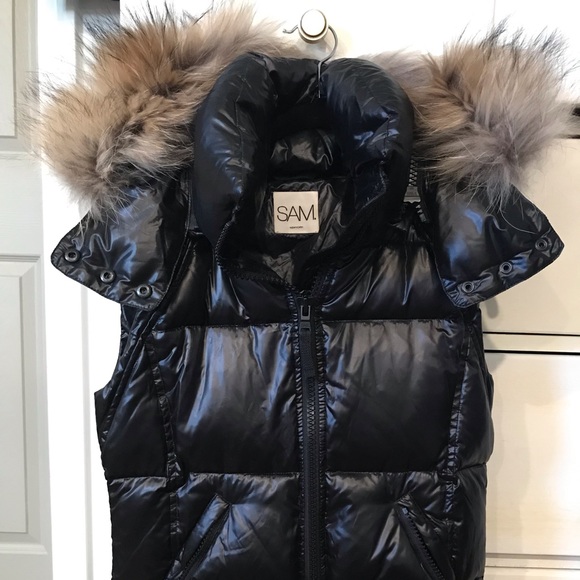 Jackets & Blazers - SAM. Puffer vest with real fur hood